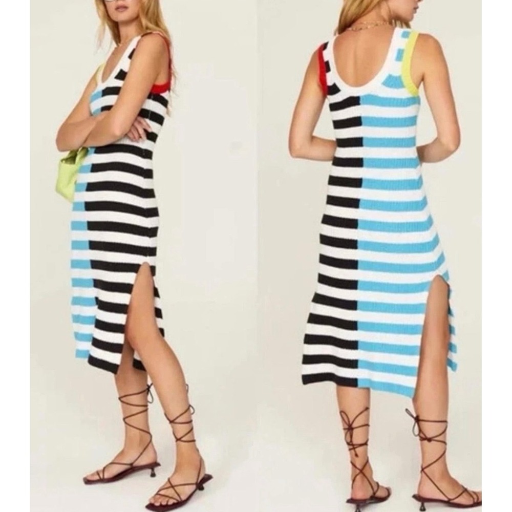 STAUD Captain Stripe Knit Seashore Dress Midi Sleeveless Womens XS Nautical Mod